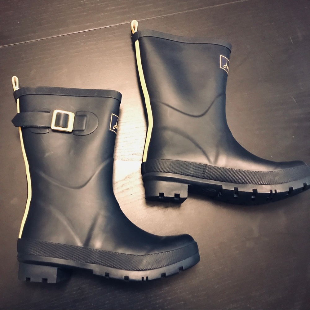 NWT Joules Rain Boots with Yellow Stripes - Women 5 - Wellies - Blue and Yellow